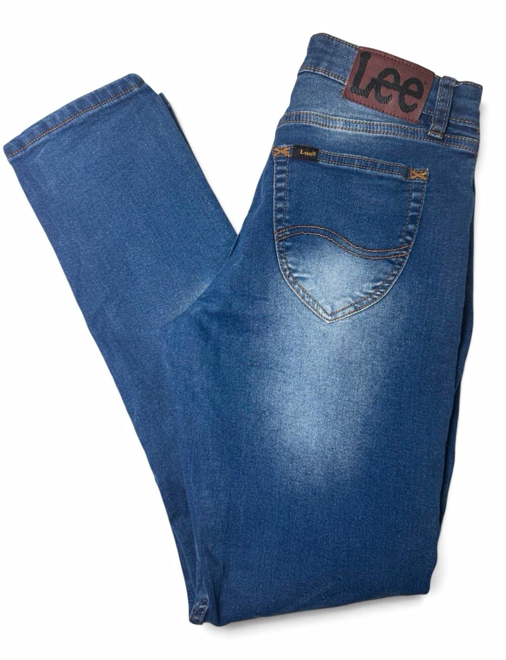 Lee Womens Blue Medium Wash Slim Fit Tapered Denim Jeans Size 16 Stretch